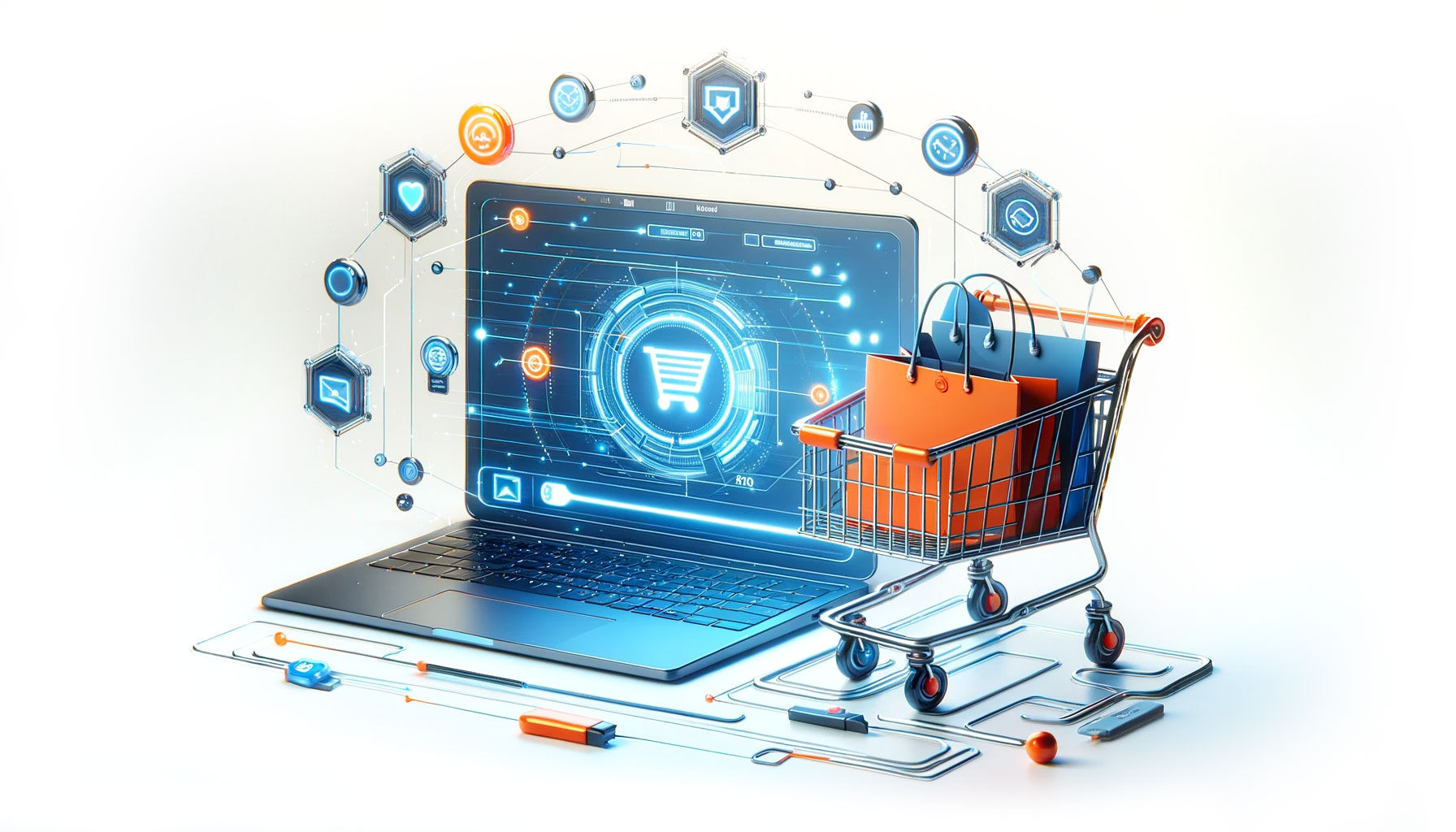 Notebook mit Einkaufswagen: ITscope, die B2B E-Commerce Lösung für Systemhäuser