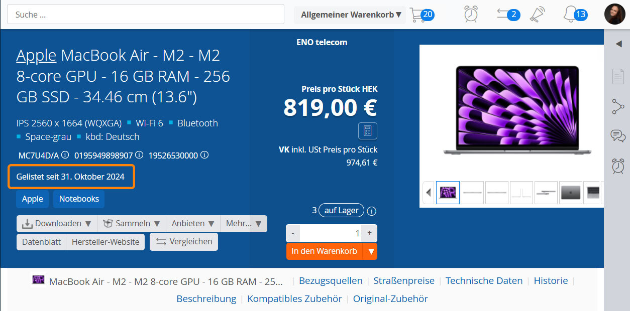 itscope_listing_datum Auf jeder Produktseite auf der ITscope-Plattform wird das Listing-Datum angezeigt.