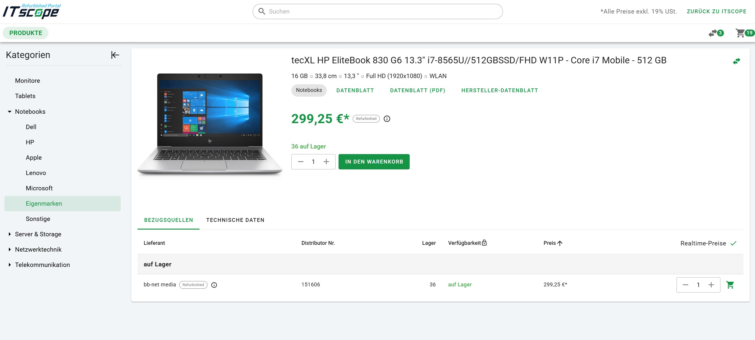 Screenshot aus dem ITscope Refurbished-Portal.