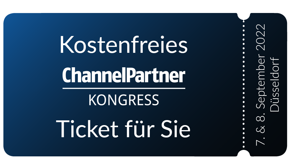 Grafik zum kostenfreien ChannelPartner Kongress-Ticket für den 7. & 8. September 2022 in Düsseldorf.