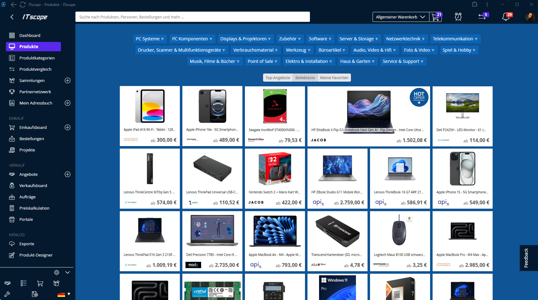 Screenshot ITscope Produkte