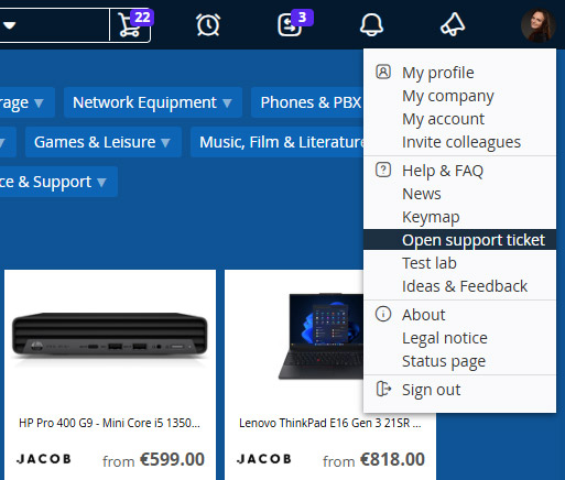 Screenshot-Support-Ticket_EN Screenshot: ITscope menu – create a support ticket