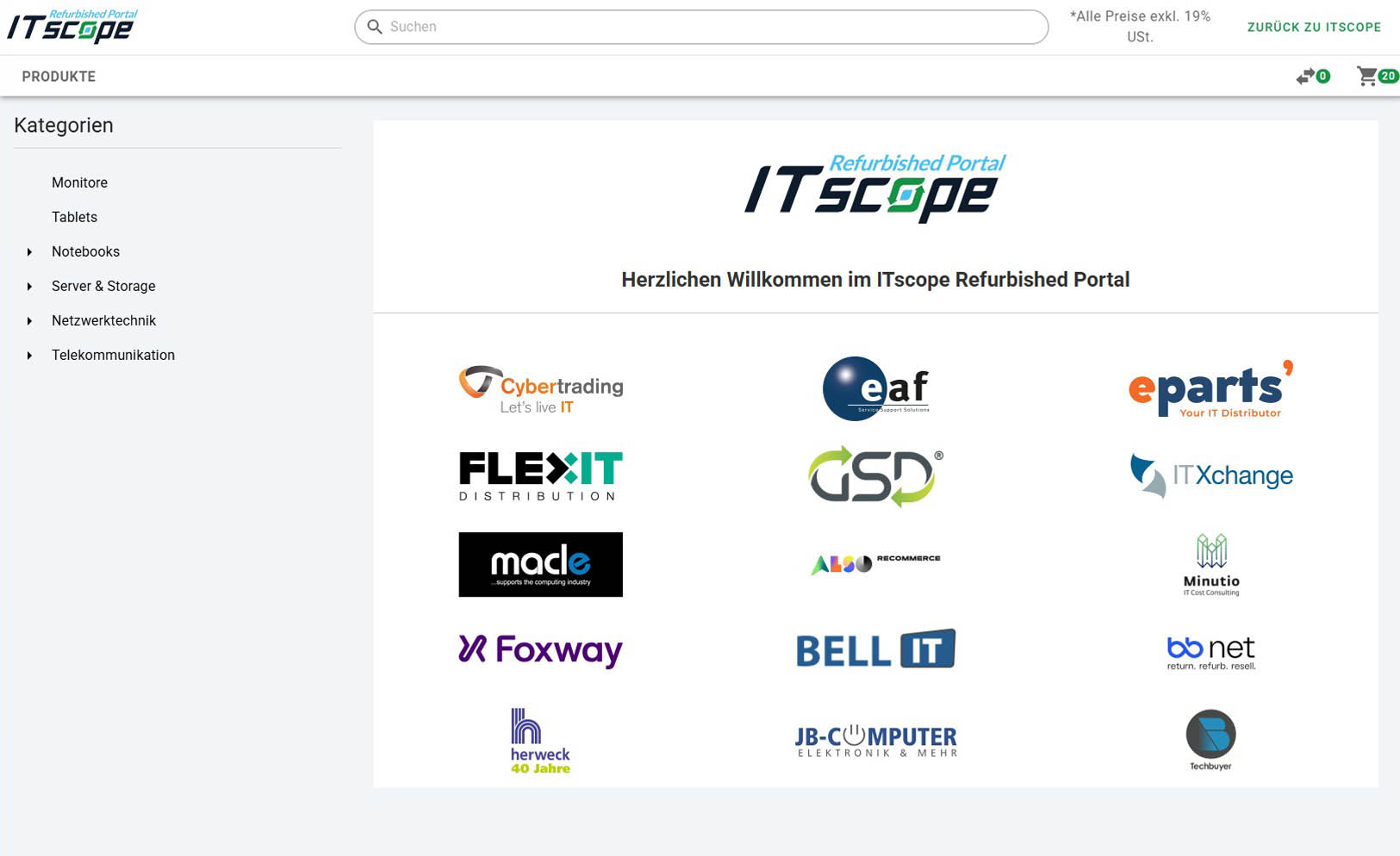 Screenshot ITscope Refurbished Portal mit Lieferanten