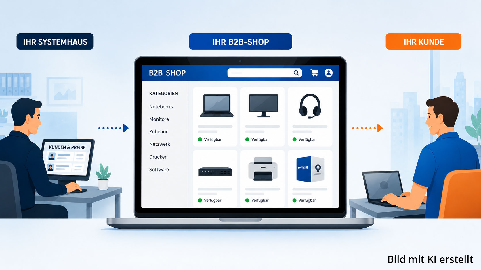 Der B2B Shop steht zwischen Ihrem Systemhaus und Ihrem Kunden